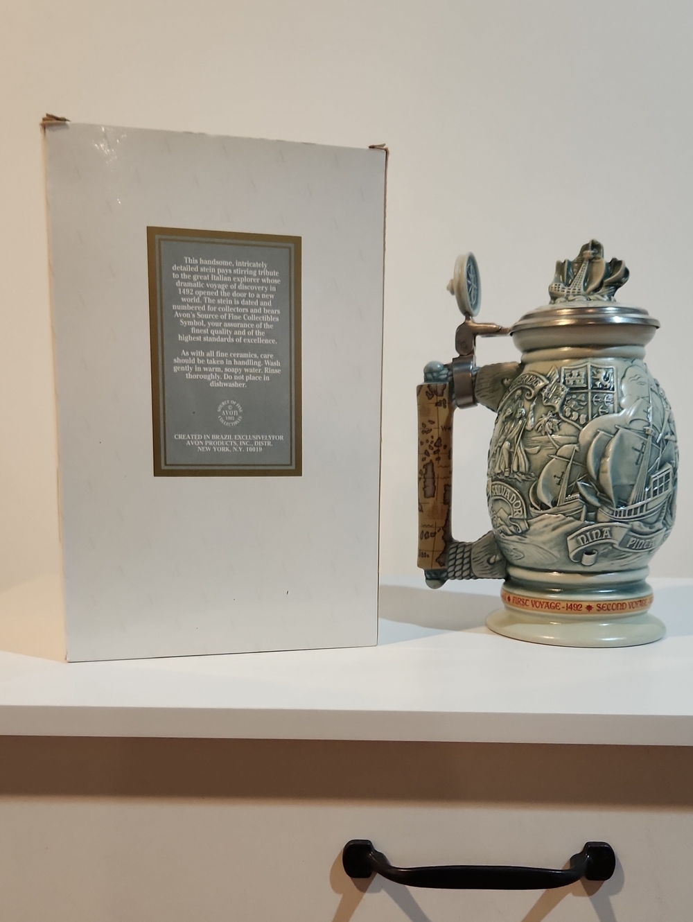 Avon "CHRISTOPHER COLUMBUS NEW WORLD" Craftsman Ceramic Stein New with Box